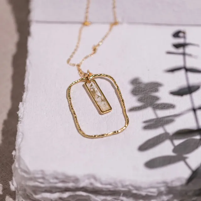 Flowrette Perline collier fleurs séchées doré or fin