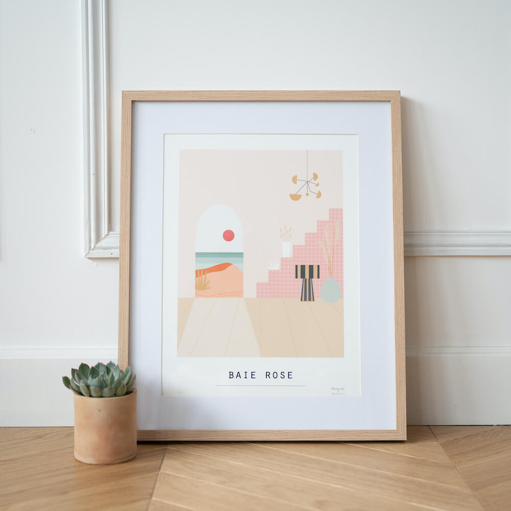 Flowrette Décoration affiche Baie Rose illustration fleurs
