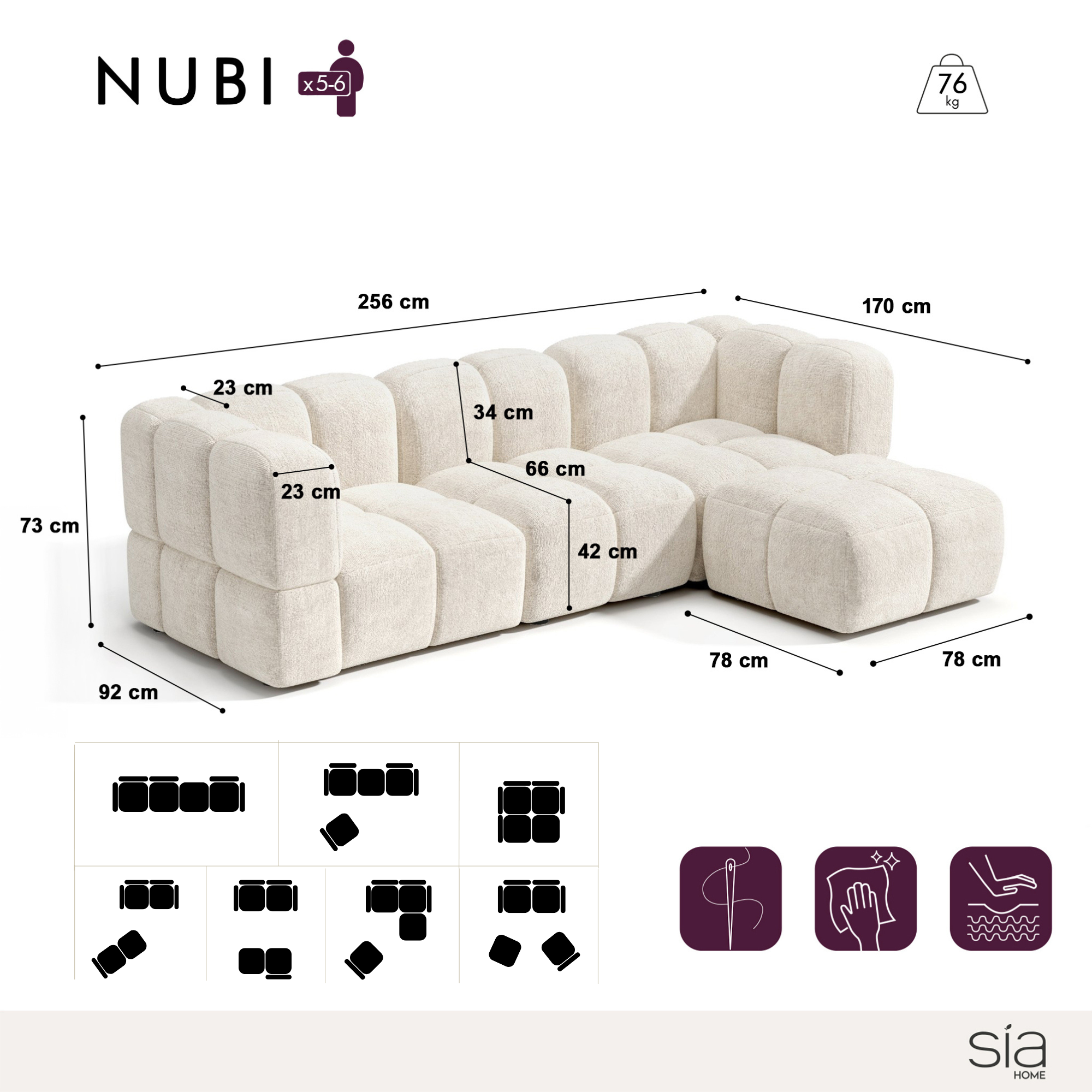 Sia Nubi canapé angle droit modulable avec pouf