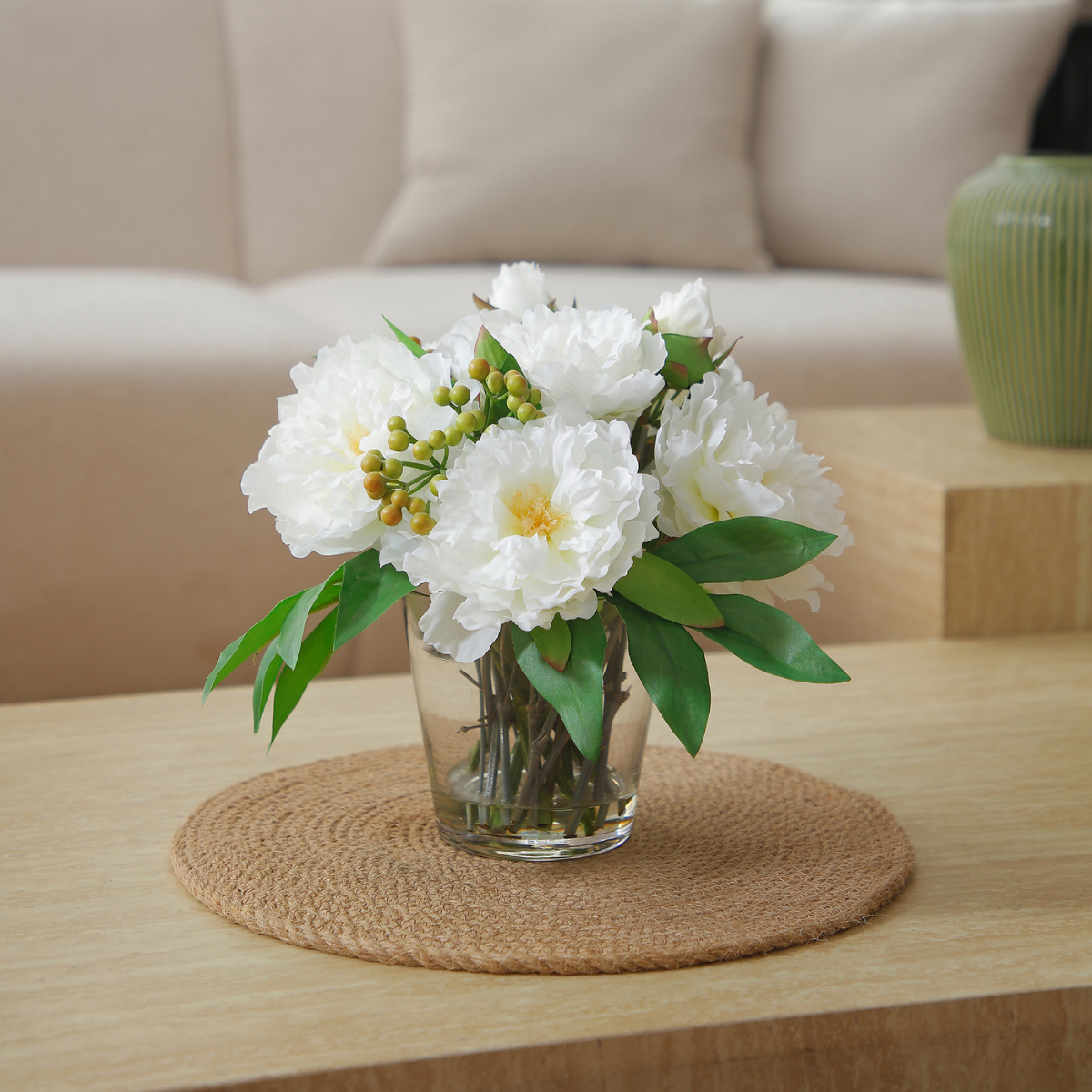 Sia Home Pivoines Baies composition artificielle blanc 26 cm