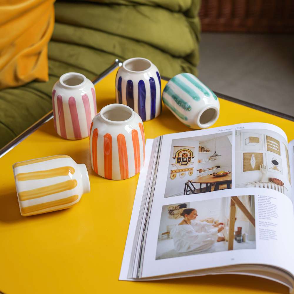Flowrette Soliflore rayé jaune petit vase céramique
