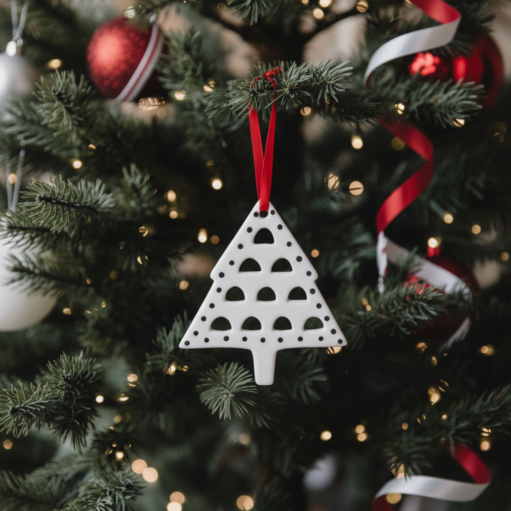 Sia Lappi suspension Noël sapin blanc 9 cm grès