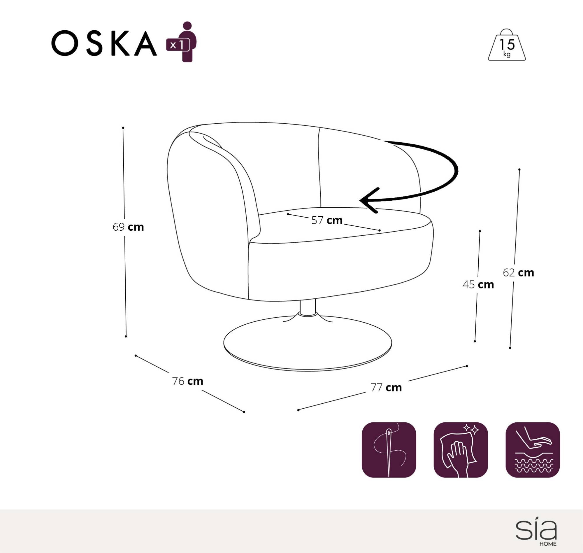 Sia Home Fauteuil Oska pivotant crème assise enveloppante