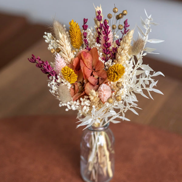 Flowrette Fleurs séchées mini bouquet automne avec vase verre