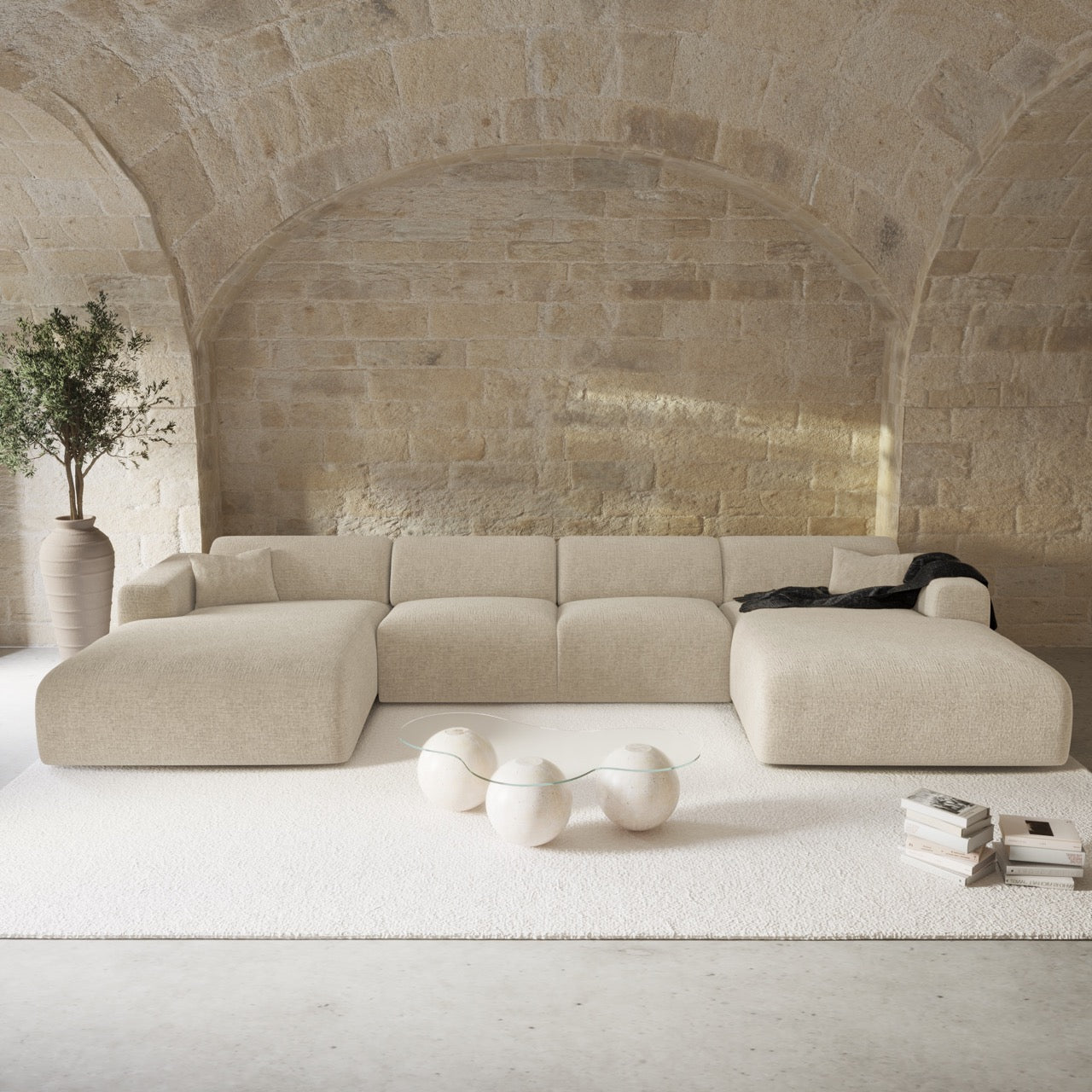 Sia Home Myra canapé panoramique 5 places crème