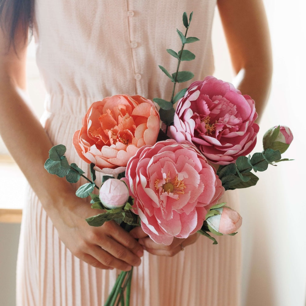 Flowrette trio de pivoines bouquet papier fait main durable