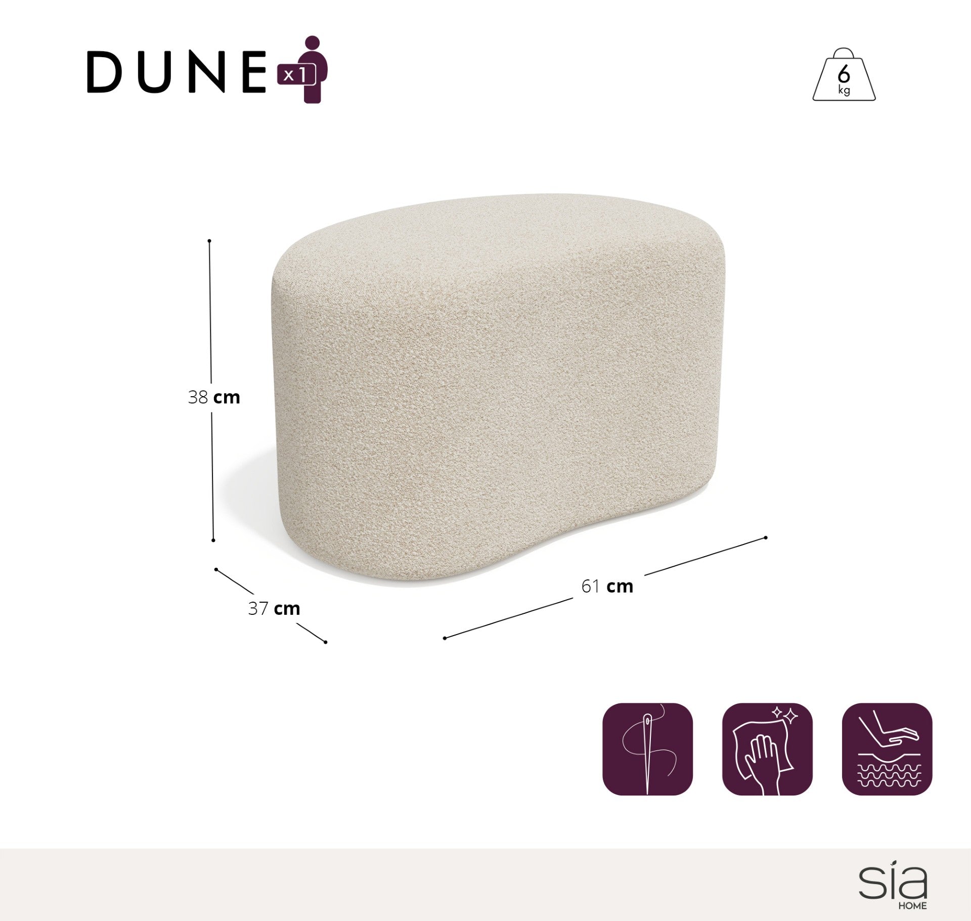 Sia Home Dune pouf crème assise asymétrique