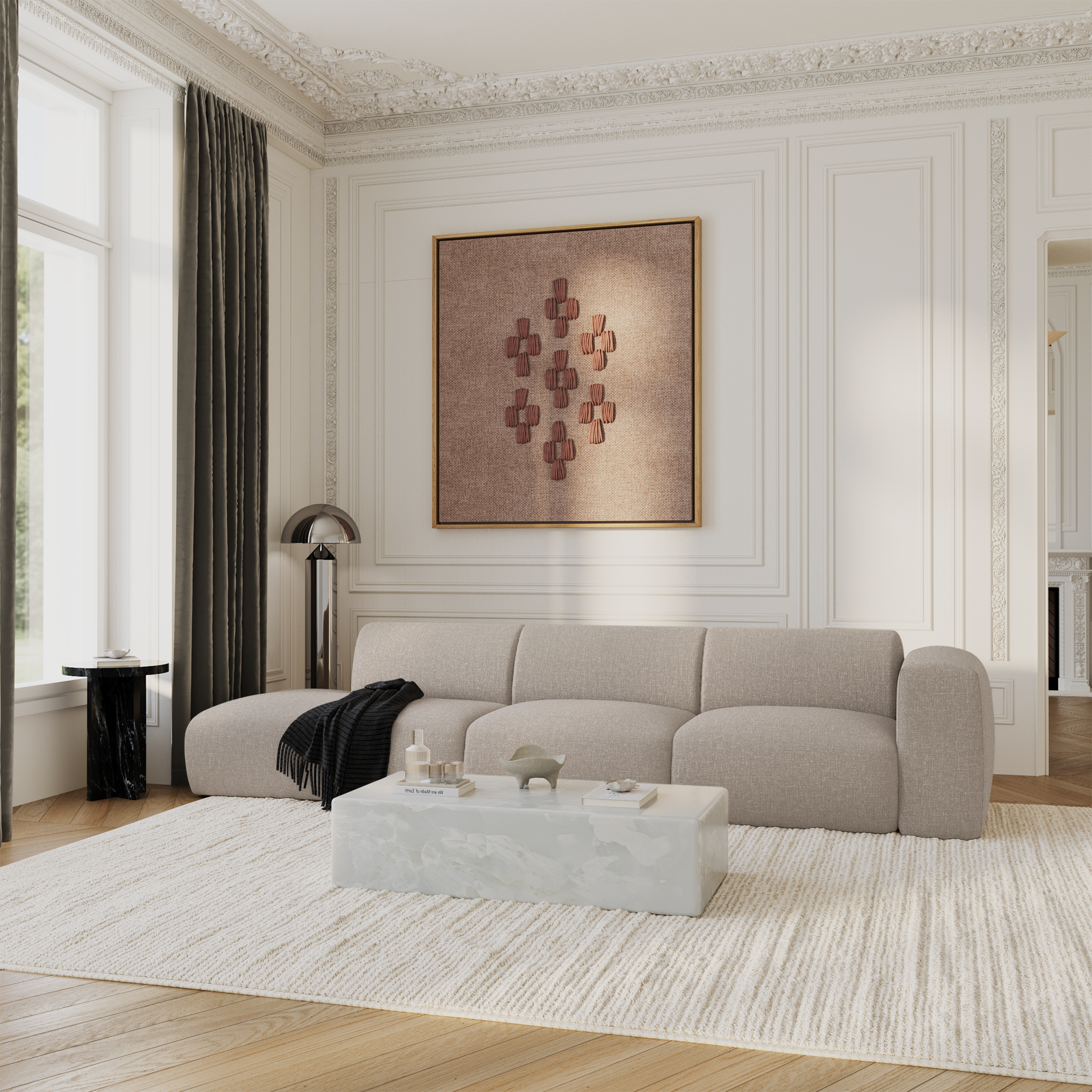 Sia Myra canapé droit beige 5 places arrondi