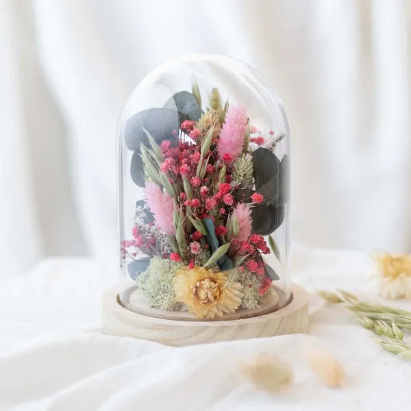 Flowrette Hector cloche fleurs séchées rose blanc vert