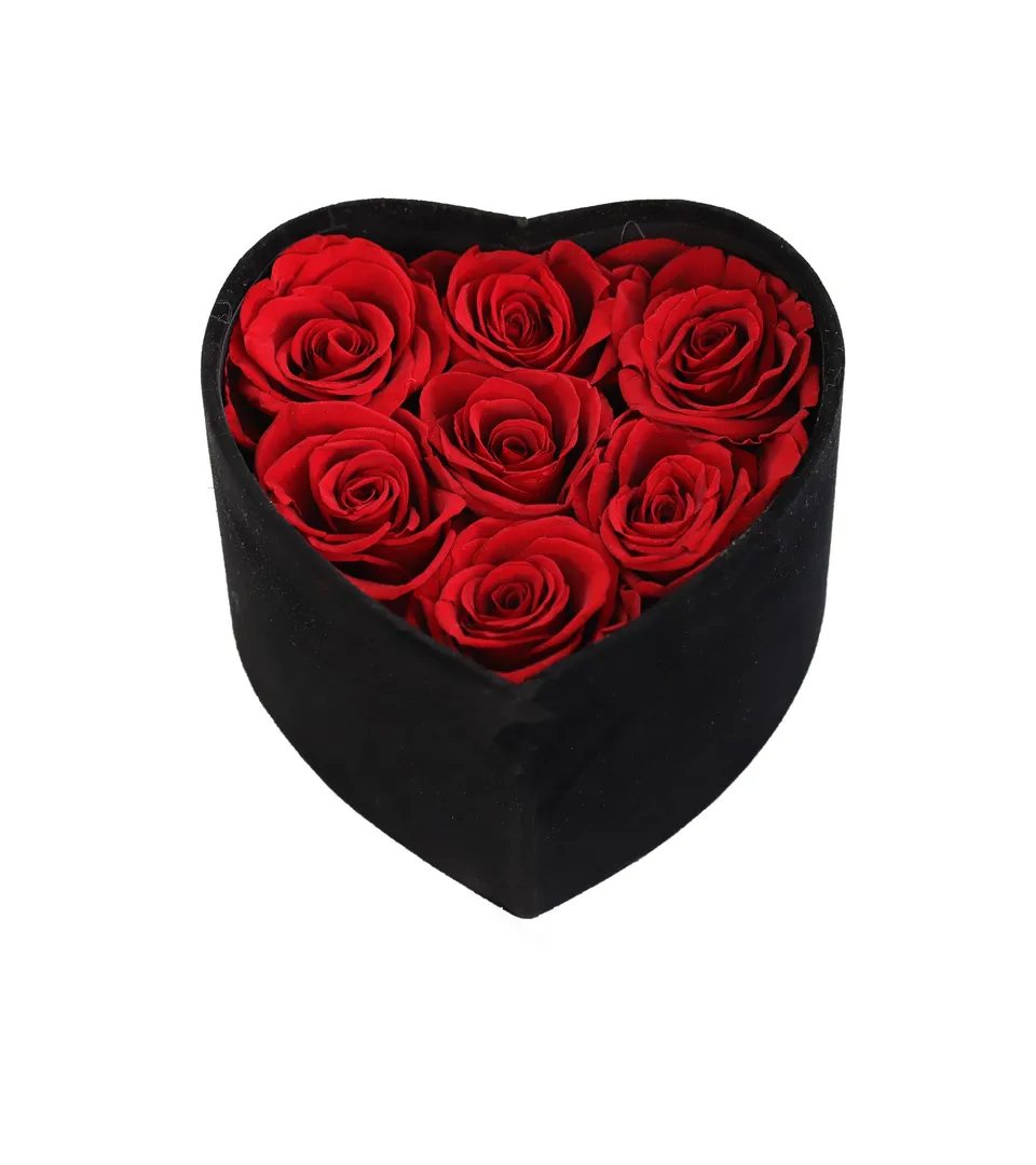 Feuillazur Rungis Coffret cœur 7 roses stabilisées rouges
