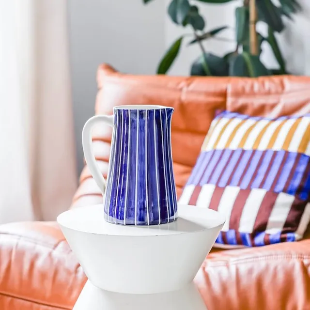 Flowrette Vases Pichet rayé bleu vase céramique bouquet M
