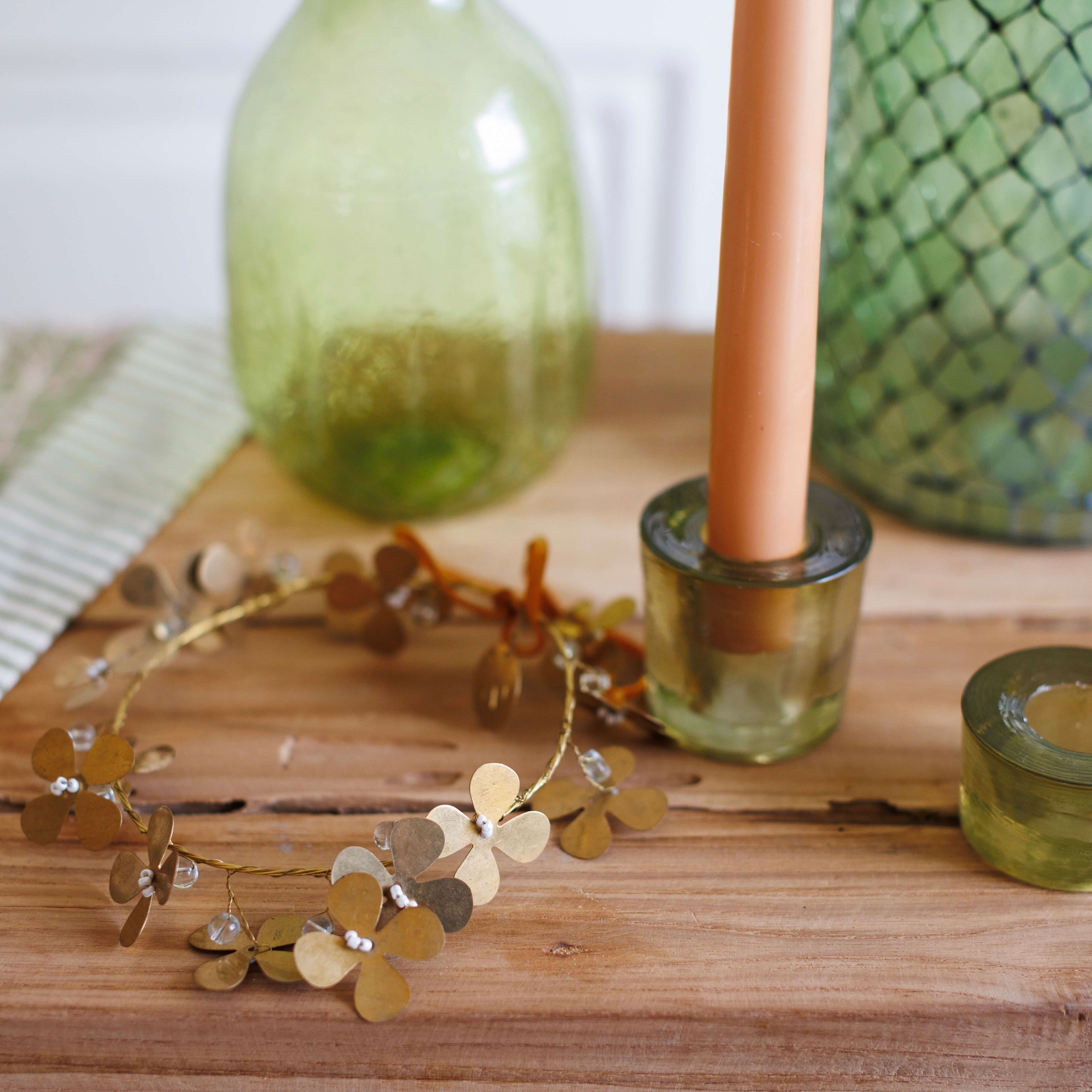 Flowrette Bougies Shanti vert petit bougeoir verre