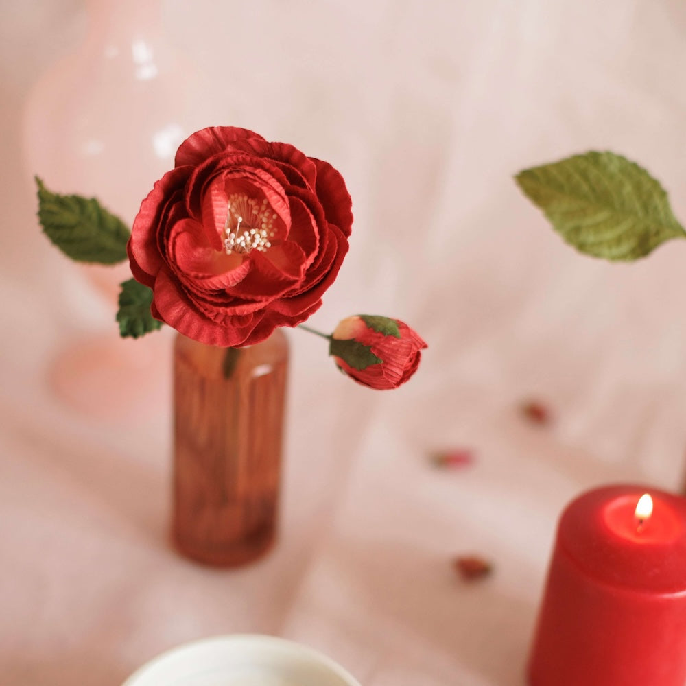 Flowrette Rose Queen rouge fleur en papier x1 artisanale