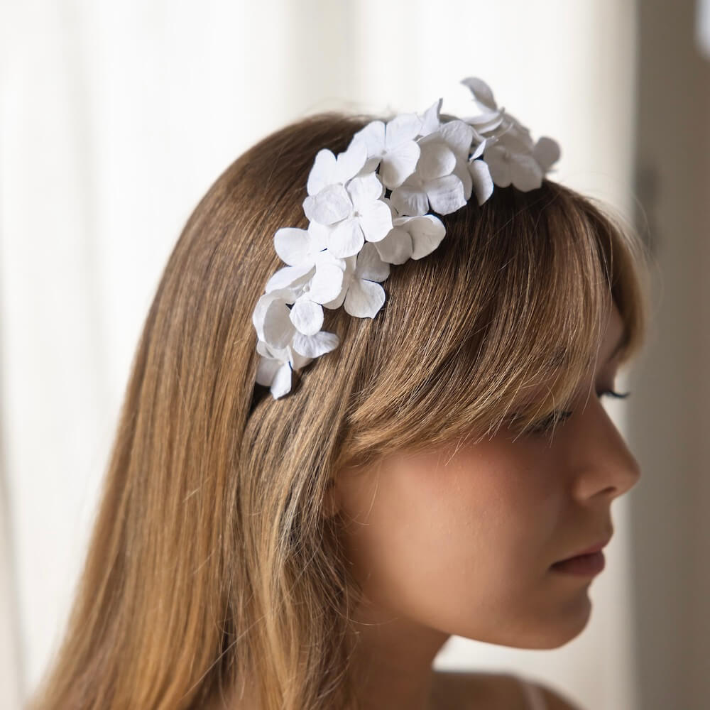 Flowrette Serre-tête papier blanc M hortensia mariage