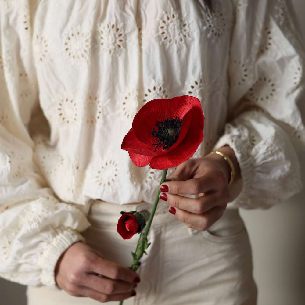 Flowrette Bouton de coquelicot fleur papier rouge x1