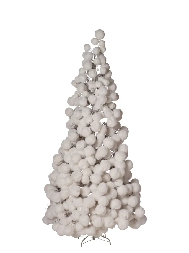 Feuillazur Sapin boule peluche artificiel blanc 150 cm