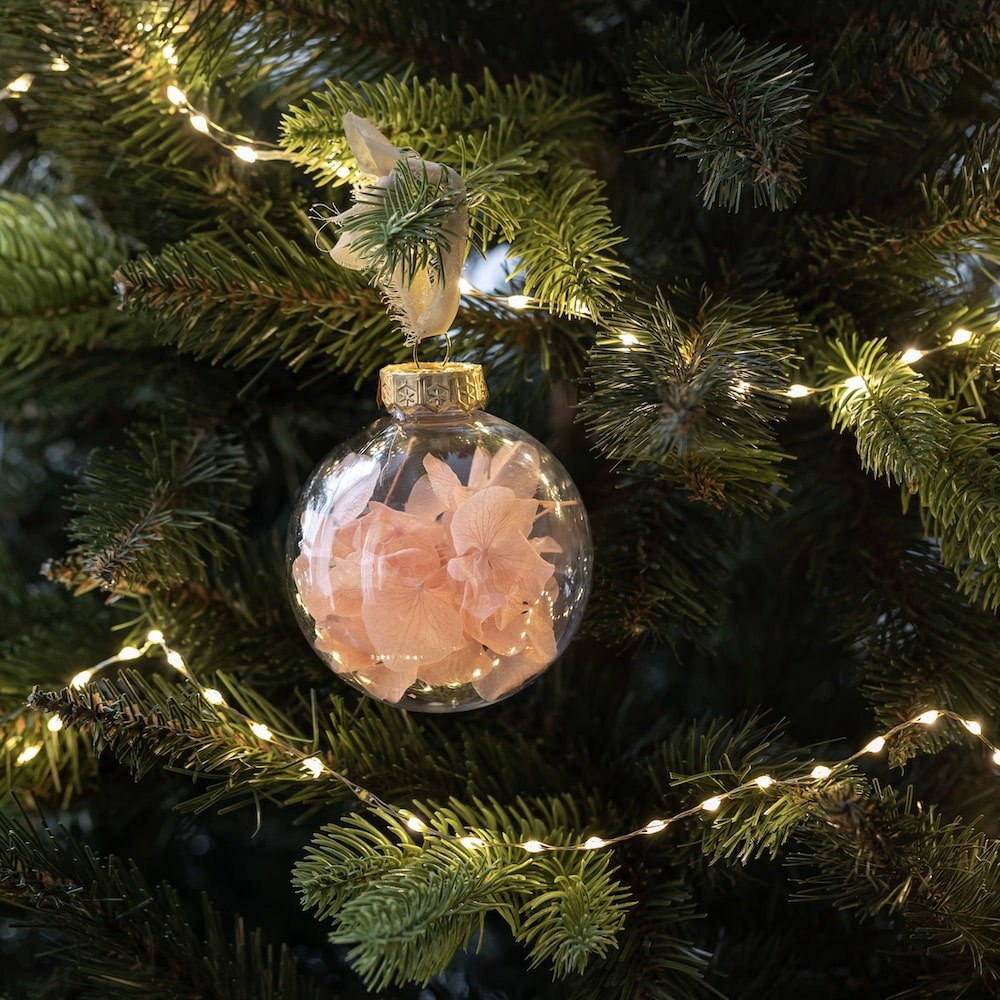 Flowrette Décoration boules Noël hortensia rose lot 4
