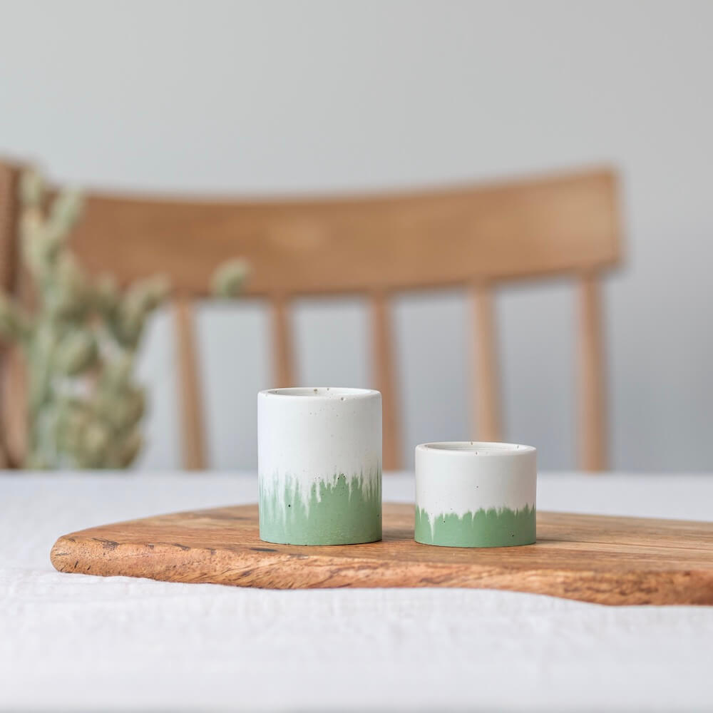 Flowrette Bougies Duo bougeoirs béton vert blanc chauffe-plat