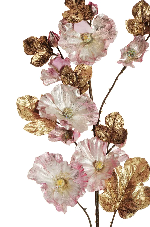 Feuillazur Rungis althéa métallisé fleur artificielle rose 150cm