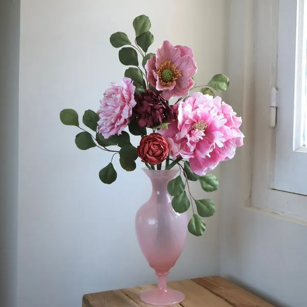 Flowrette Fleurs en papier Miró bouquet fleurs papier rose et vert