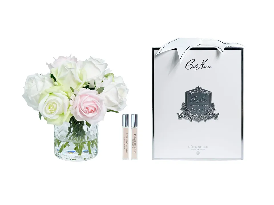 Côte Noire Herringbone Flowers HCF13 roses rose vert blanc