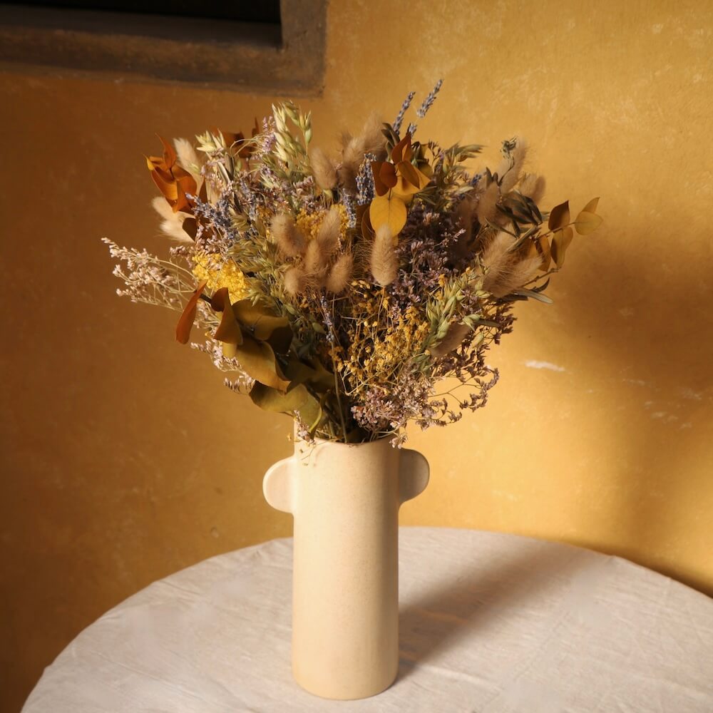Flowrette Stanislas bouquet fleurs séchées M gypsophile moutarde
