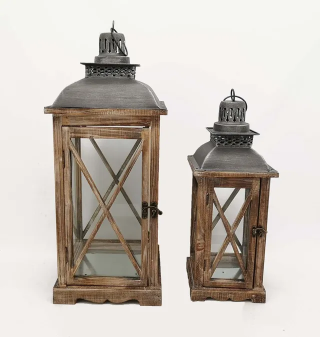 Feuillazur Rungis Lanternes marron lanterne bois 18x46cm