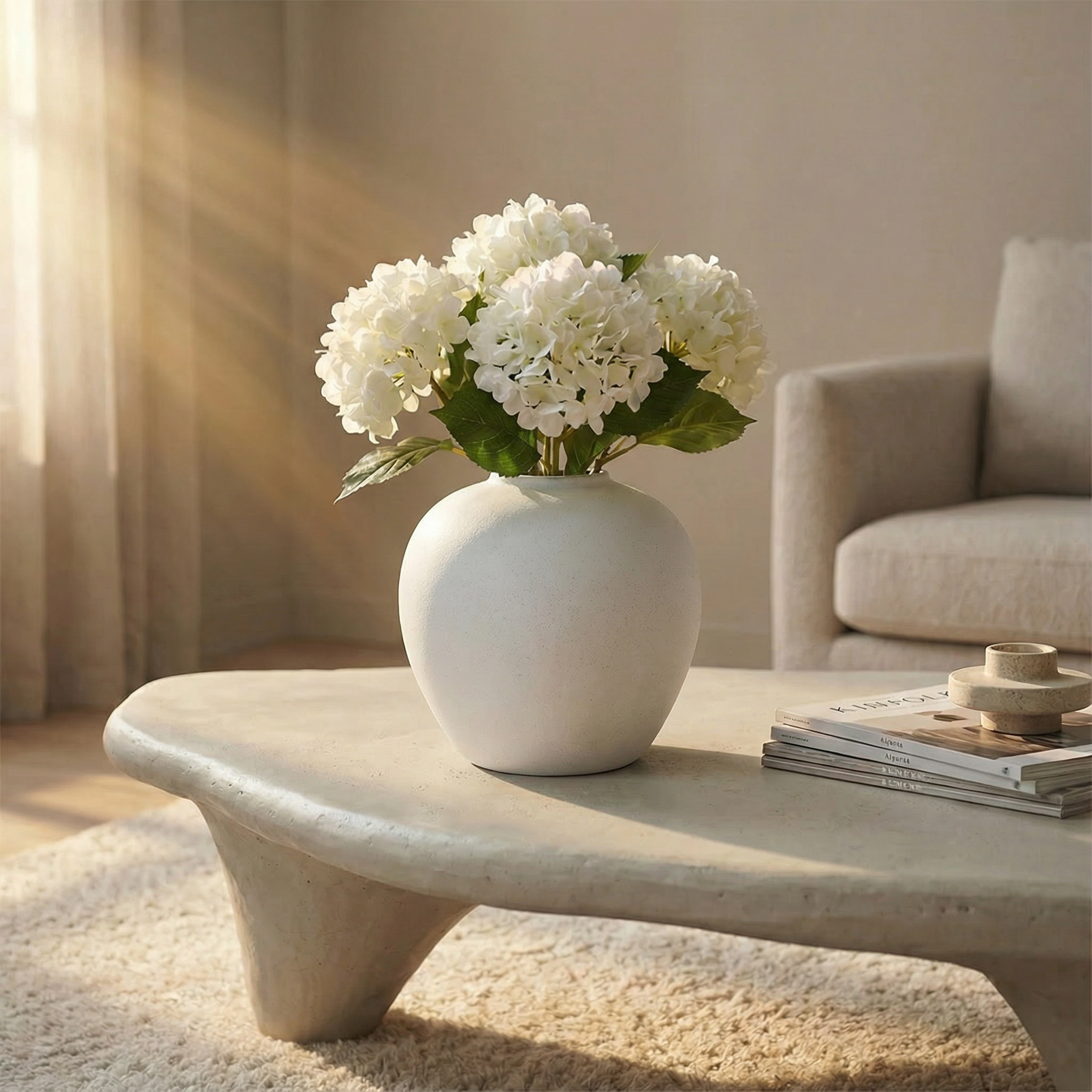 Sia Home Vases Stone 25 cm vase blanc cassé céramique
