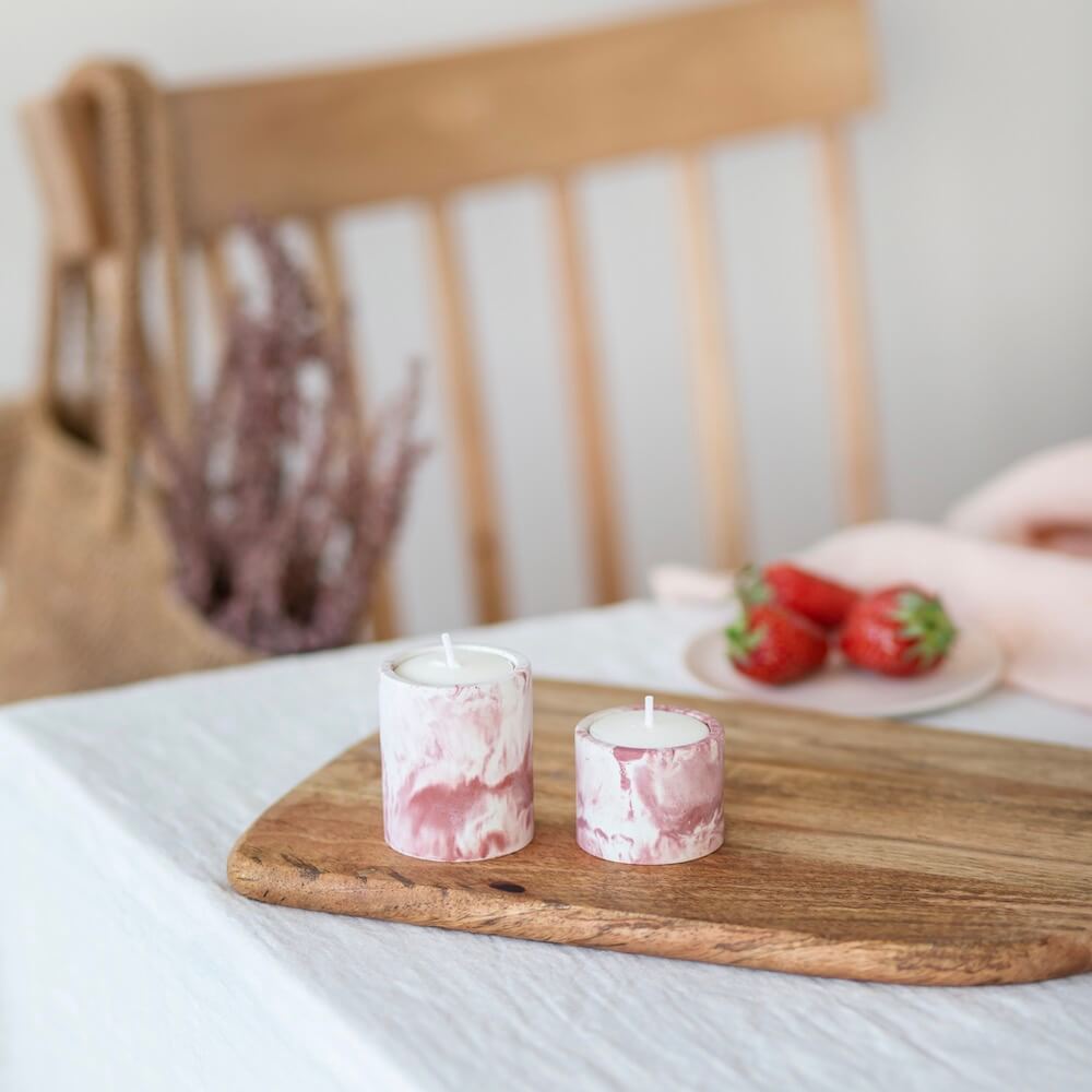 Flowrette Bougies Duo bougeoirs béton marbré rose chauffe-plat