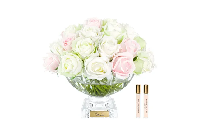 Côte Noire Centrepiece bouquet 37 boutons rose vert blanc