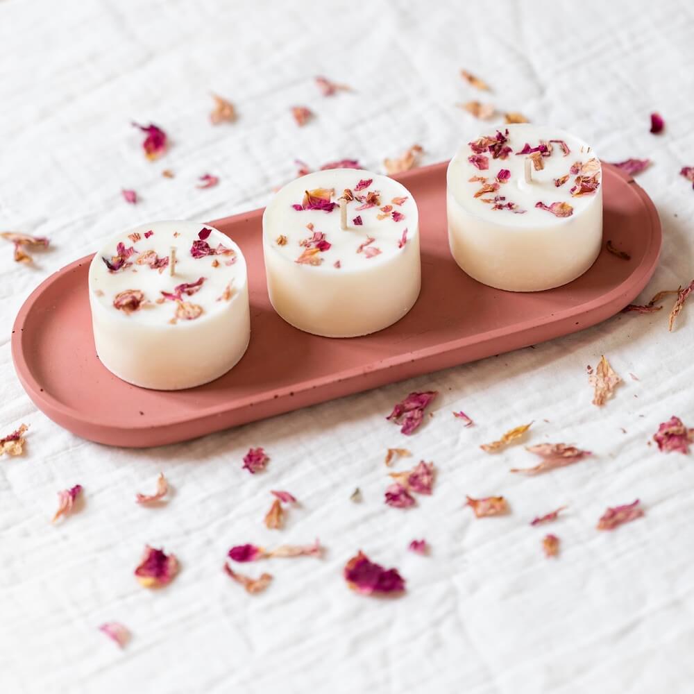 Flowrette Bougies Trio Rose Sauvage cire soja lot 3