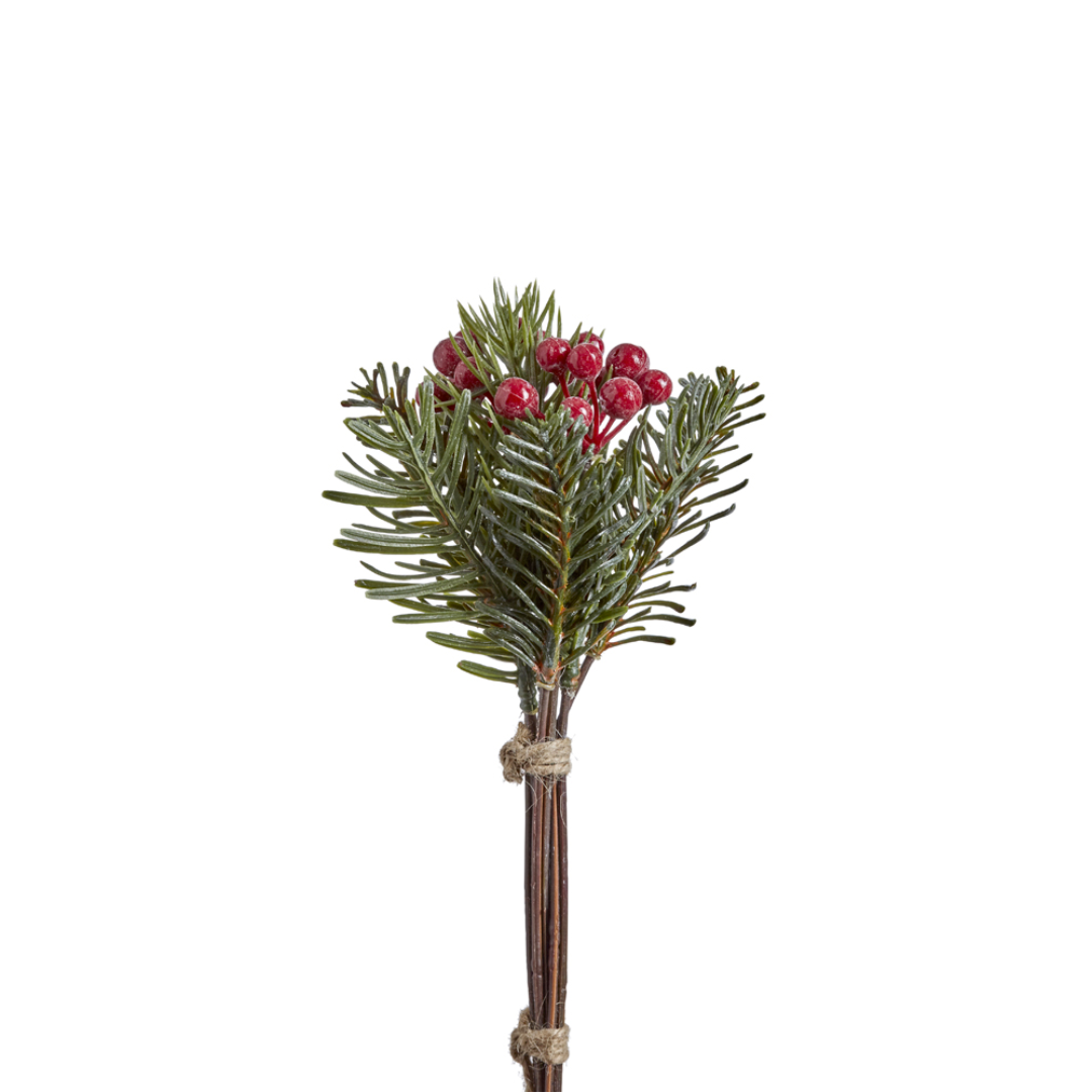 Sia Home Pin et Baies bouquet artificiel 19 cm argenté rouge blanc