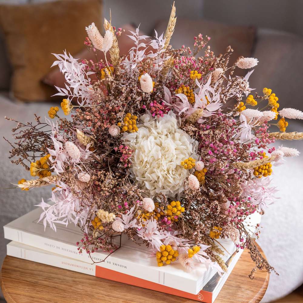 Flowrette Lucien bouquet fleurs séchées taille M rose champêtre