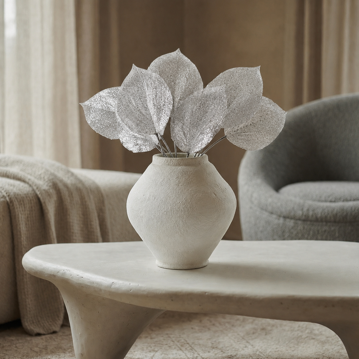 Sia Home Feuille Pailletée artificiel argenté 38 cm