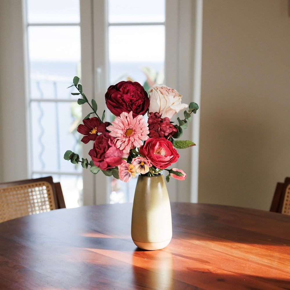 Flowrette Degas bouquet fleurs en papier bordeaux rose