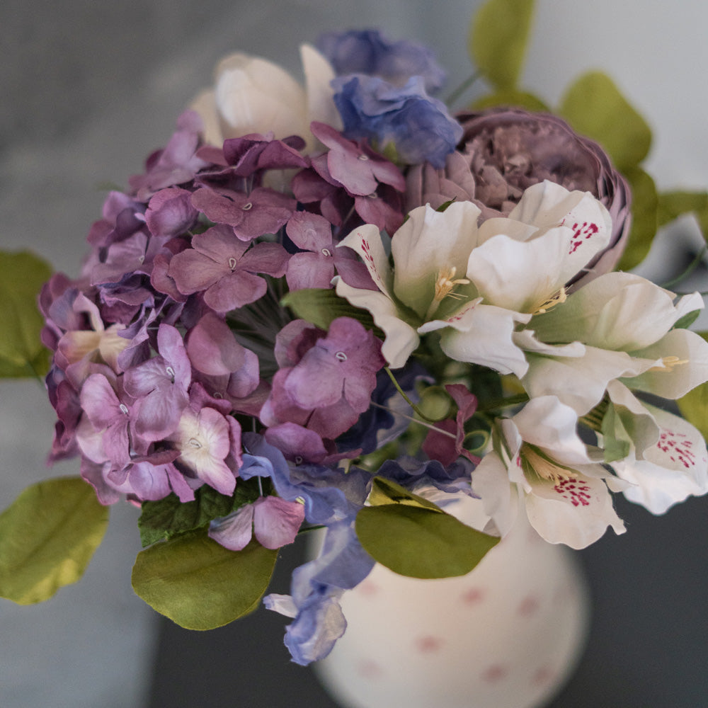 Flowrette Trenet bouquet fleurs en papier mauve blanc