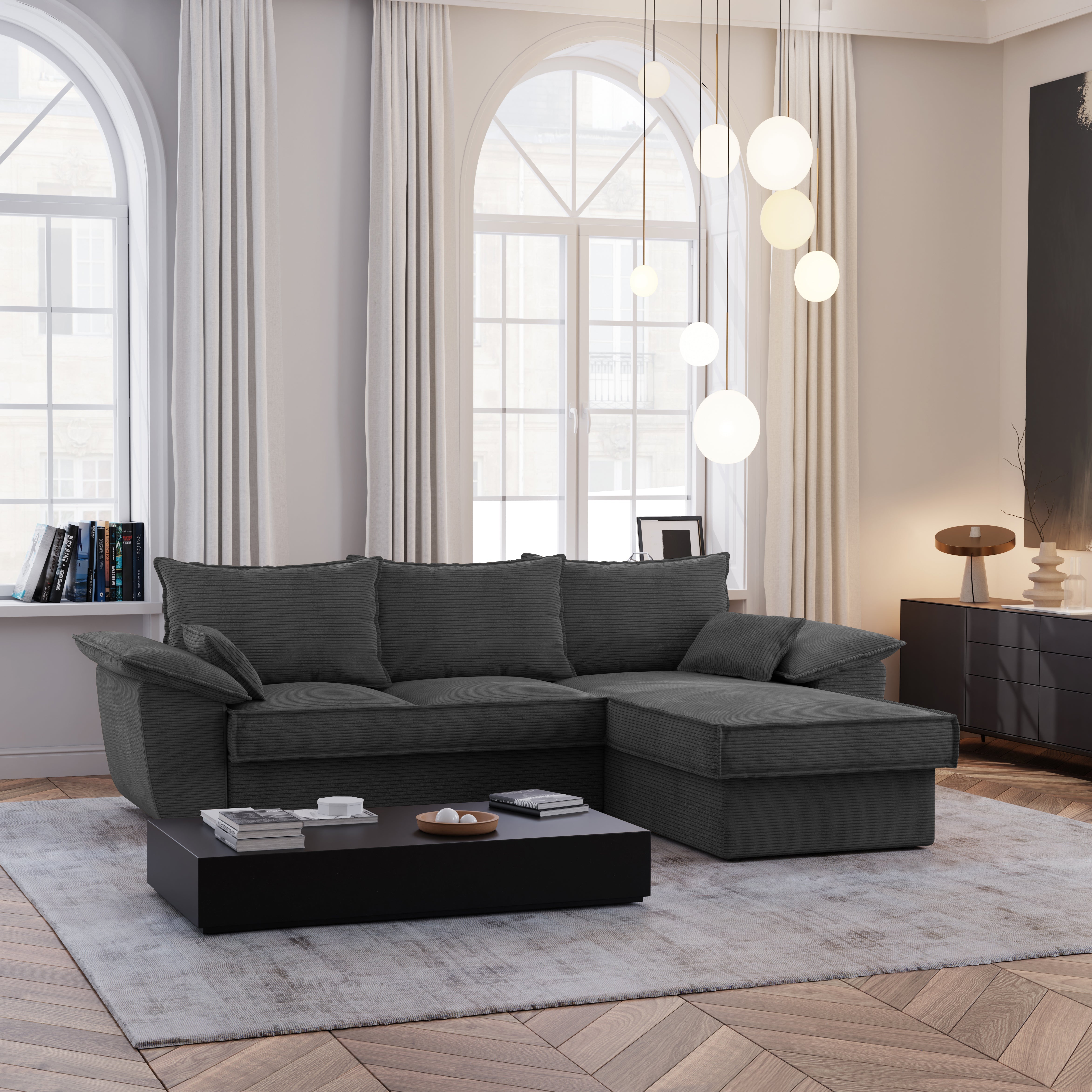 Sia Home Sasha Angle Droit canapé convertible crème coffre