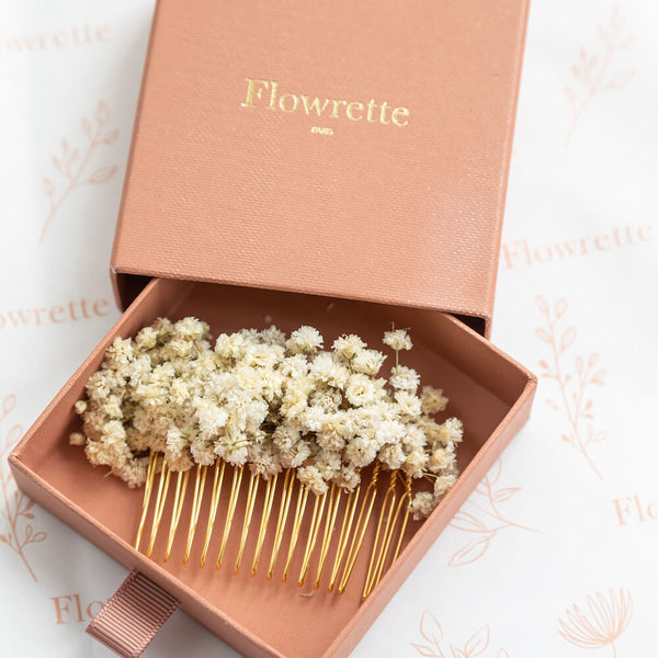 Flowrette Bijoux et accessoires peigne gypsophile naturel fleurs stabilisées