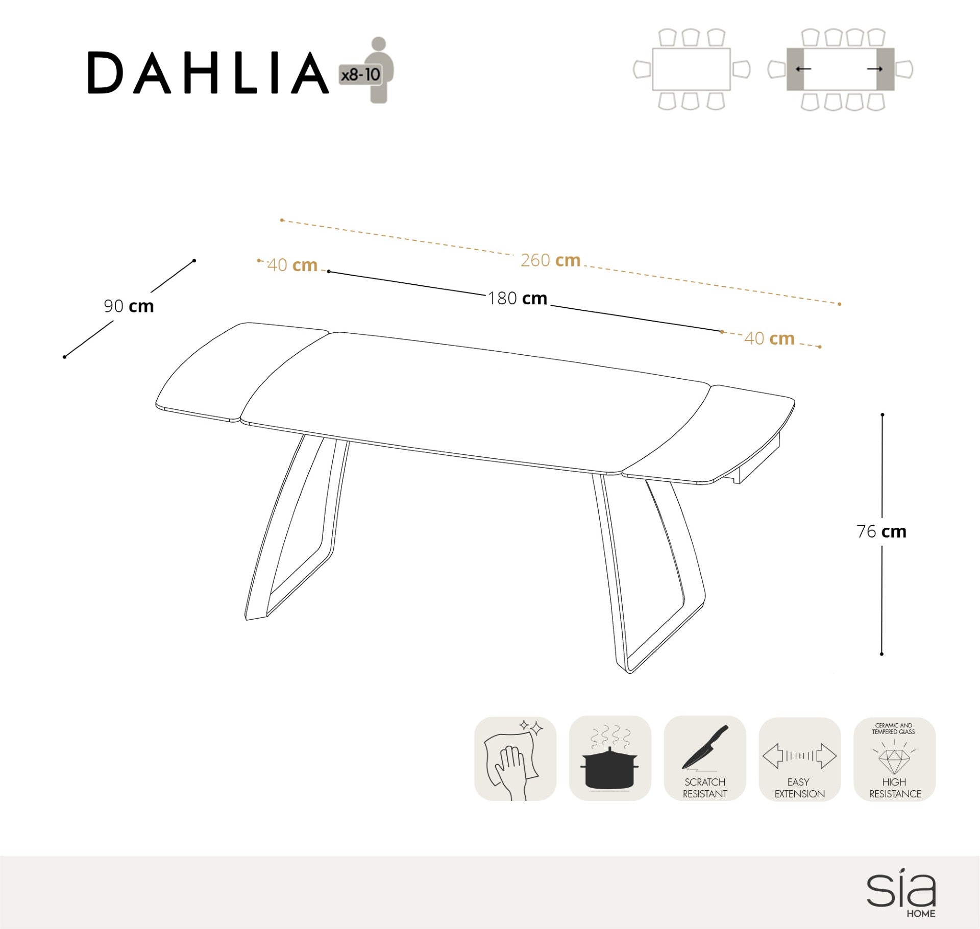 Sia Home Dahlia table à manger extensible