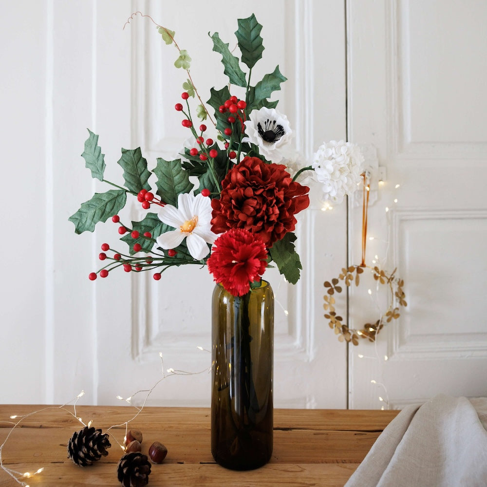 Flowrette Noël Enchanté bouquet fleurs papier rouge