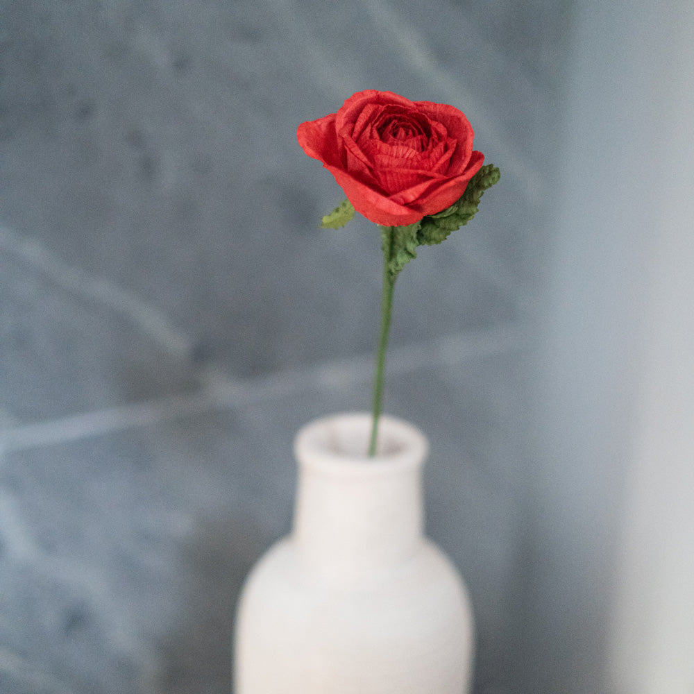 Flowrette rose rouge en papier fleur tige x1 durable