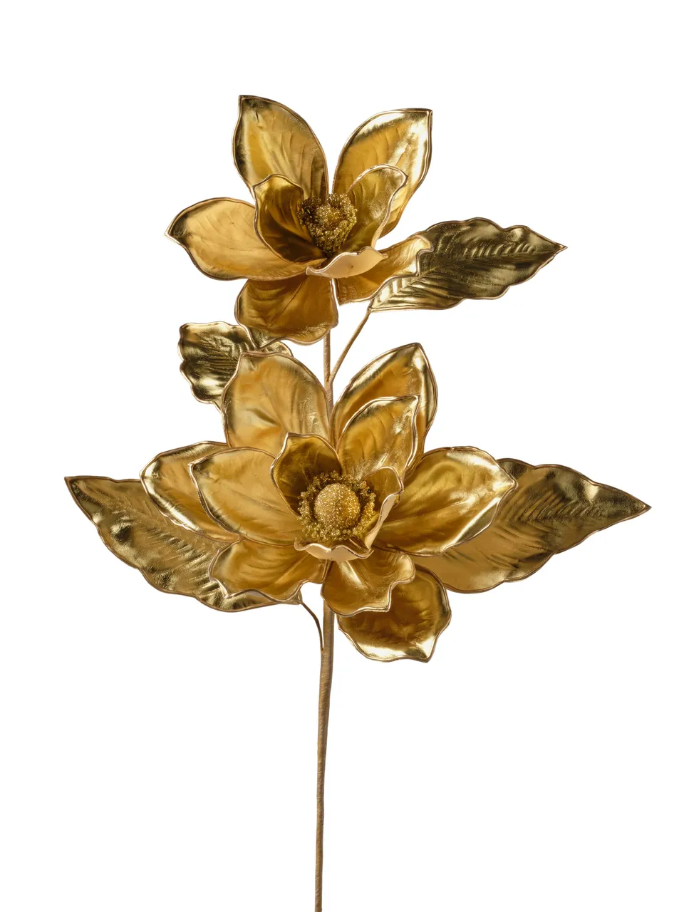 Feuillazur Rungis magnolia tige deux fleurs doré 86cm Noël