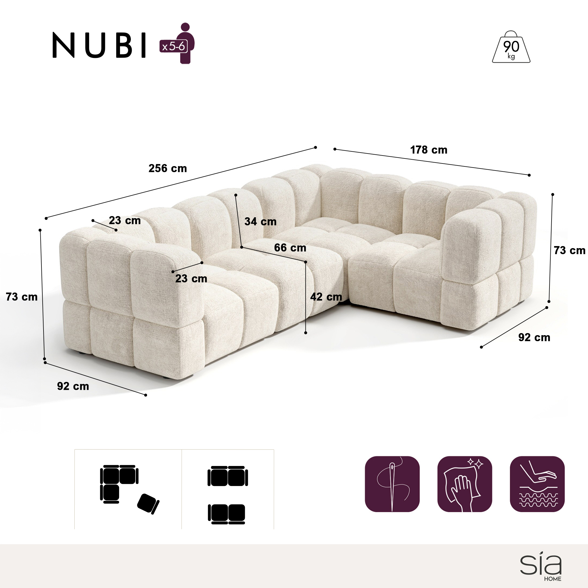 Sia Nubi canapé angle droit modulable 256x178 cm 5 places