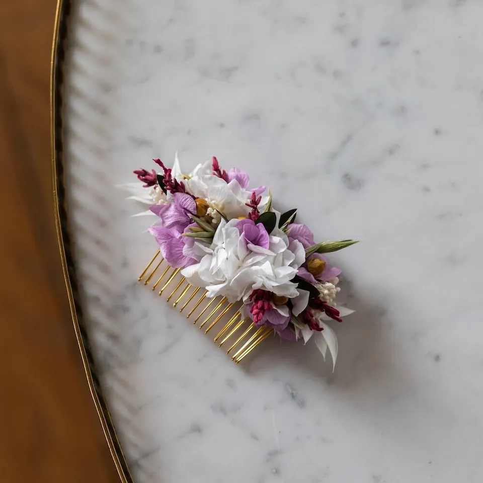 Flowrette Davia peigne mariage fleurs séchées feuillage