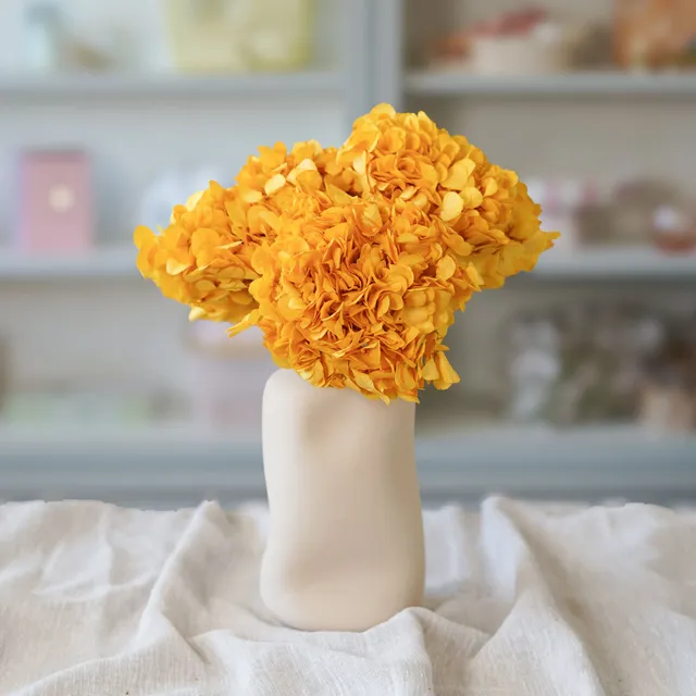 Flowrette Hortensia jaune moutarde fleur stabilisée tige salon