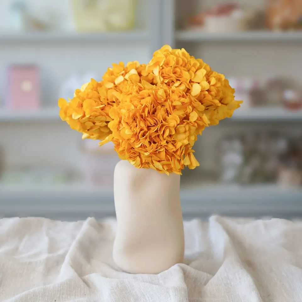 Flowrette Hortensia jaune moutarde fleur stabilisée tige salon