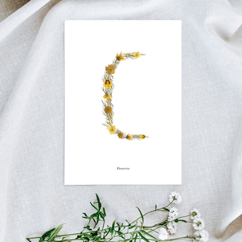 Flowrette Herbier affiche lettre jaune A5 fleurs naissance