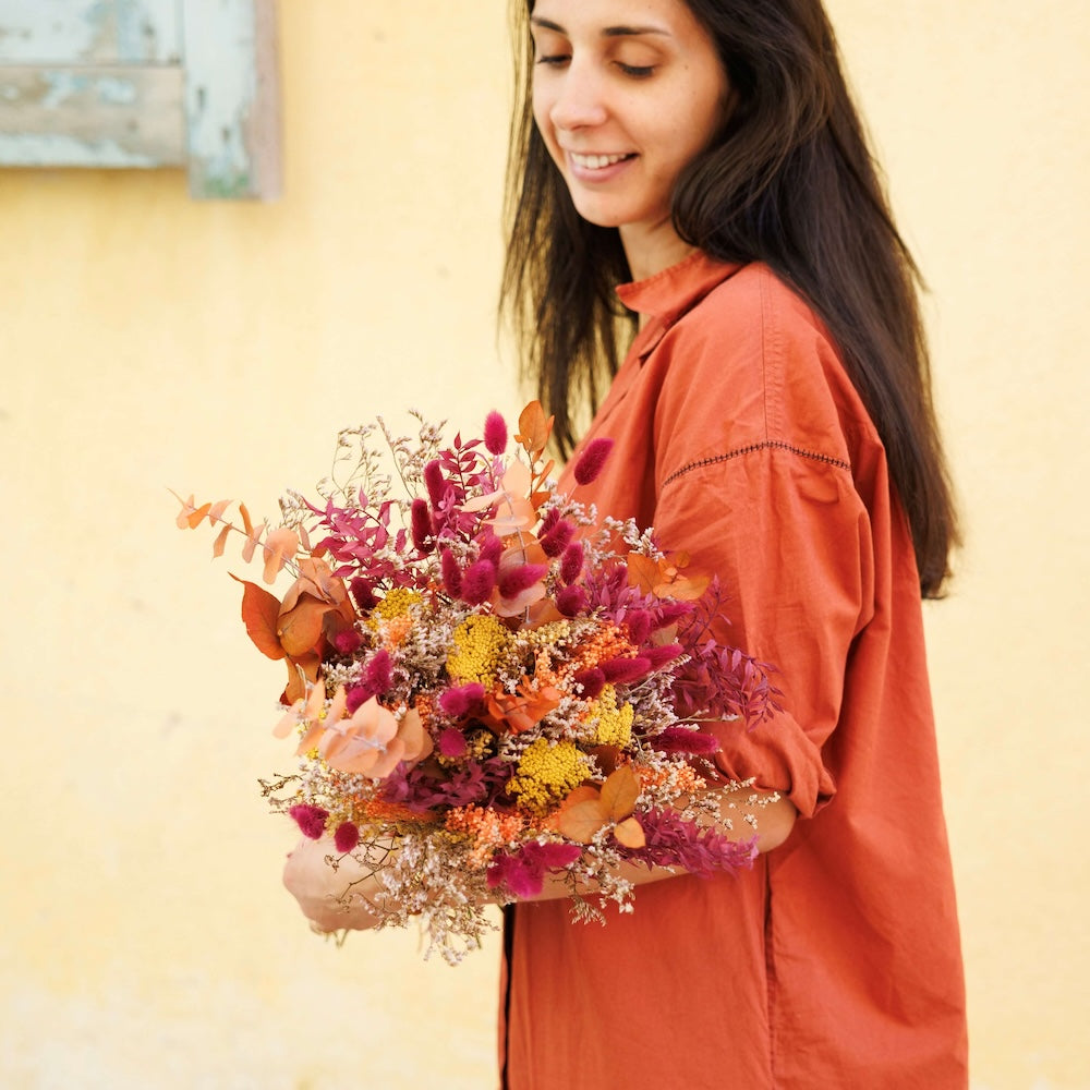 Flowrette Adam bouquet fleurs séchées automne achillée jaune S
