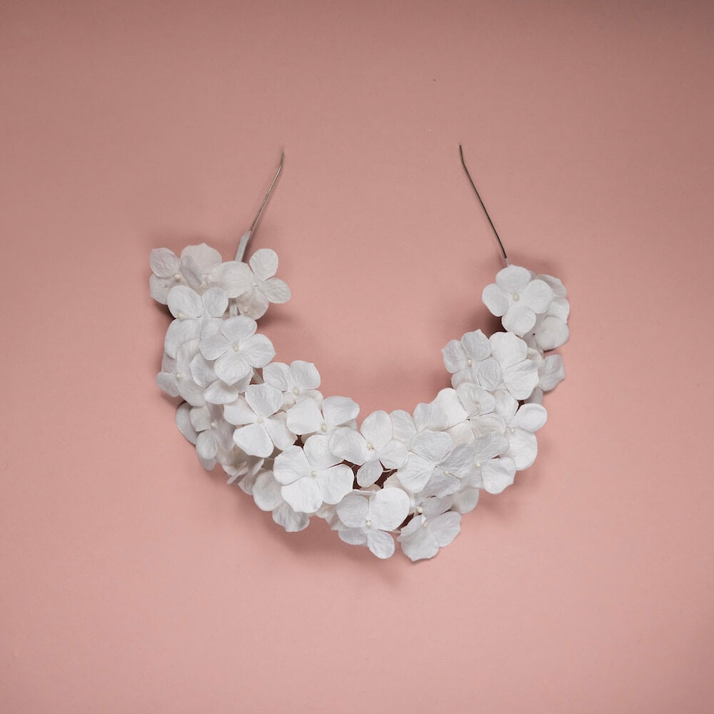 Flowrette Serre-tête papier blanc M hortensia mariage