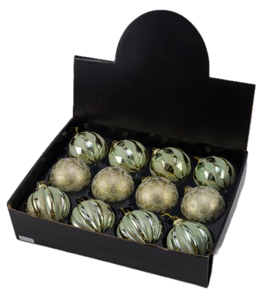 Feuillazur boules en verre vert motif 8x8x8cm x12